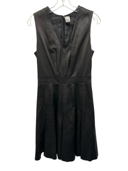 Iris & Ink Size Est S Black Leather Sleeveless V Neck Seam Detail Midi Dress Black / Est S