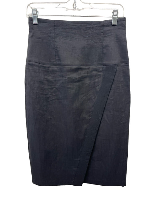 Sarah Pacini Size 1 Black Linen Blend Side Zip Tulip Front Trim Skirt Black / 1