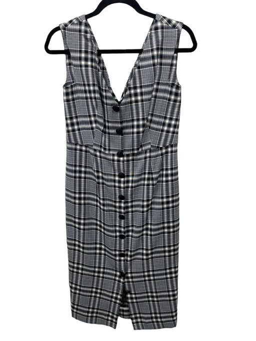 Veronica Beard Size 6 White, Blue & Black Cotton Blend Sleeveless Plaid Dress White, Blue & Black / 6