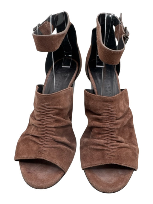 Maria + Cornejo Shoe Size 37 Brown & Black Suede Ruched Ankle Strap Mule Sandals Brown & Black / 37
