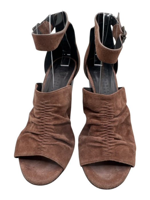 Maria + Cornejo Shoe Size 37 Brown & Black Suede Ruched Ankle Strap Mule Sandals Brown & Black / 37