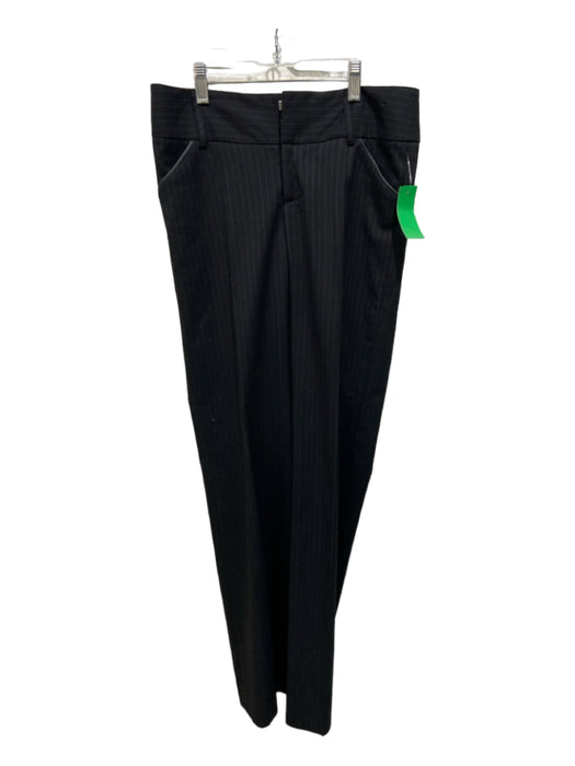 Alice + Olivia Size 4 Black Rayon Blend Pinstripe Mid Rise Straight Cut Pants Black / 4