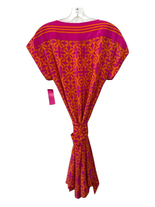 Trina Turk Size 2 Orange & Pink Silk Abstract Scoop Neck Button Dress Orange & Pink / 2