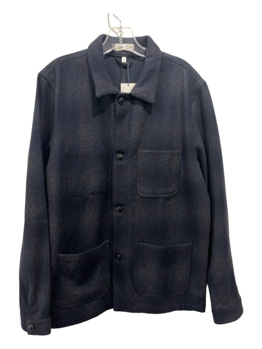 Emile Lafaurie NWT Size XL Navy & Gray Wool Blend Plaid Chore Jacket Jacket XL