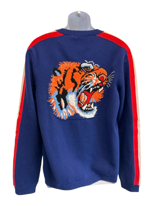 Gucci NWT Size XL Blue & Yellow Wool Blend Words Crew Men's Sweater Blue & Yellow / XL