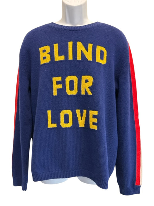 Gucci NWT Size XL Blue & Yellow Wool Blend Words Crew Men's Sweater Blue & Yellow / XL
