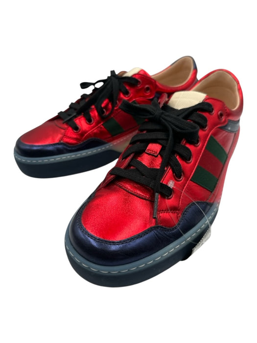 Gucci Shoe Size 8 Red & Blue Leather Shiny Sneaker Men's Shoes Red & Blue / 8
