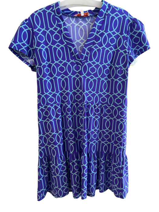 Jude Connally Size M Purple Nylon & Spandex V Neck Geometric Above Knee Dress Purple / M