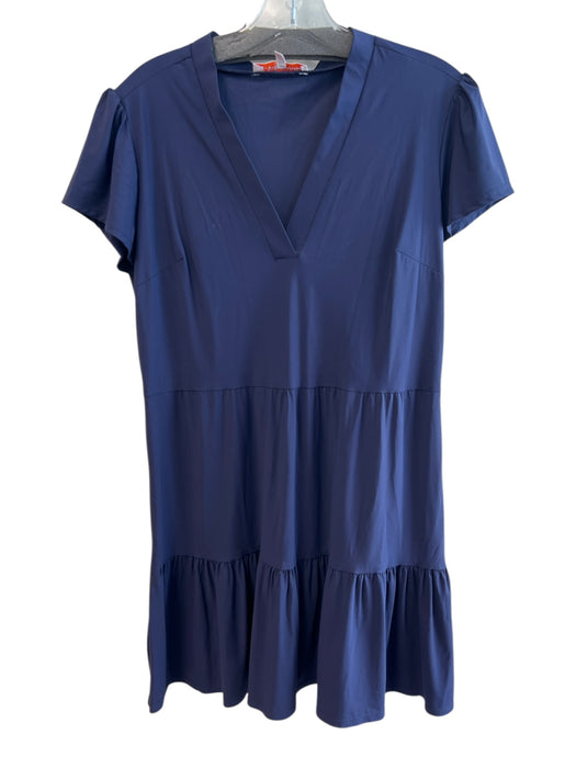 Jude Connally Size M Navy Nylon & Spandex V Neck Solid Puff Cap Sleeve Dress Navy / M