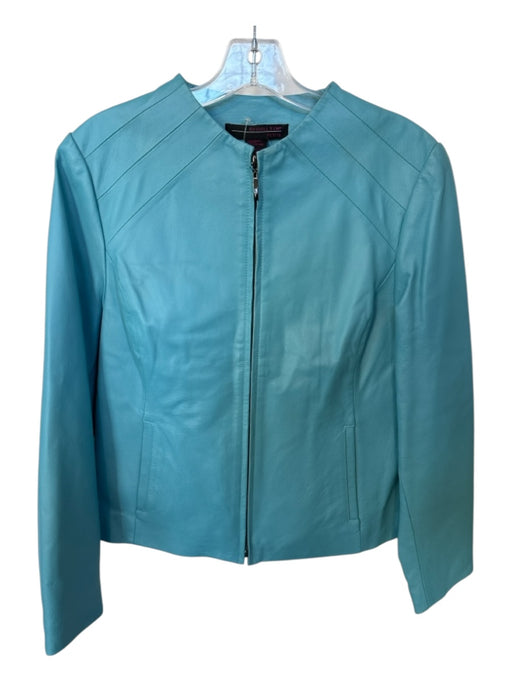 Russell Kemp Size 14P Aqua Leather Long Sleeve Full ZIp Jacket Aqua / 14P