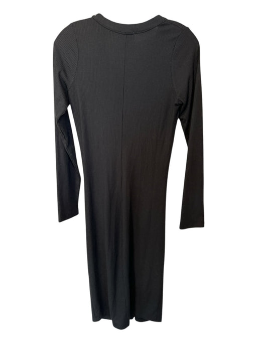 Veronica M Size M Black Polyester Blend Long Sleeve Ribbed Button Down Dress Black / M