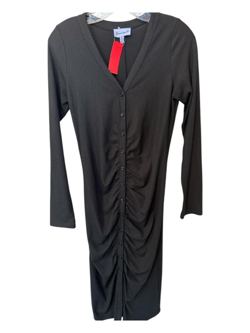 Veronica M Size M Black Polyester Blend Long Sleeve Ribbed Button Down Dress Black / M