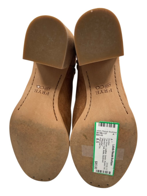 Frye and Co. Shoe Size 8.5 Tan Brown Leather Suede Braided Trim Ankle Booties Tan Brown / 8.5