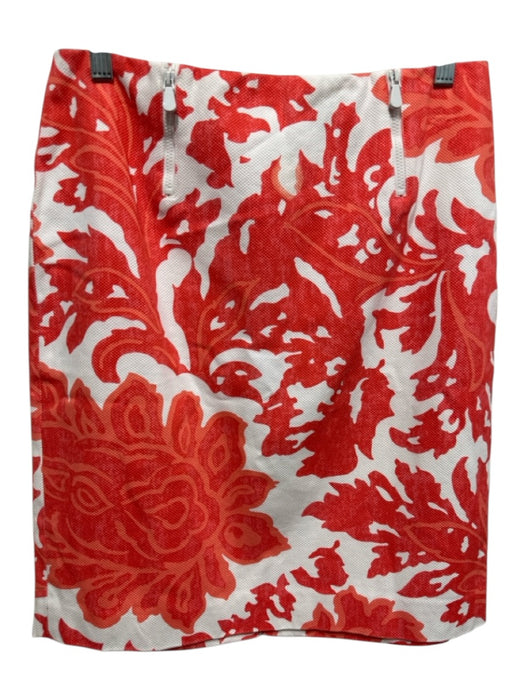 Worth Size 6 White & Orange Cotton All Over Print Zippers Knee Length Skirt White & Orange / 6