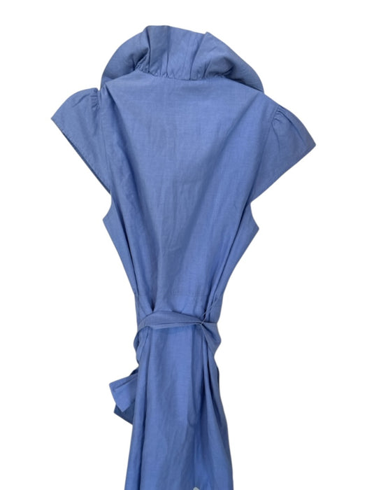 Elizabeth McKay Size 8 Sky Blue Cotton Lined Belted Ruffle Neck Mini Dress Sky Blue / 8