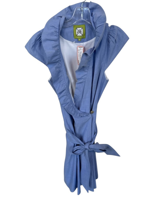 Elizabeth McKay Size 8 Sky Blue Cotton Lined Belted Ruffle Neck Mini Dress Sky Blue / 8