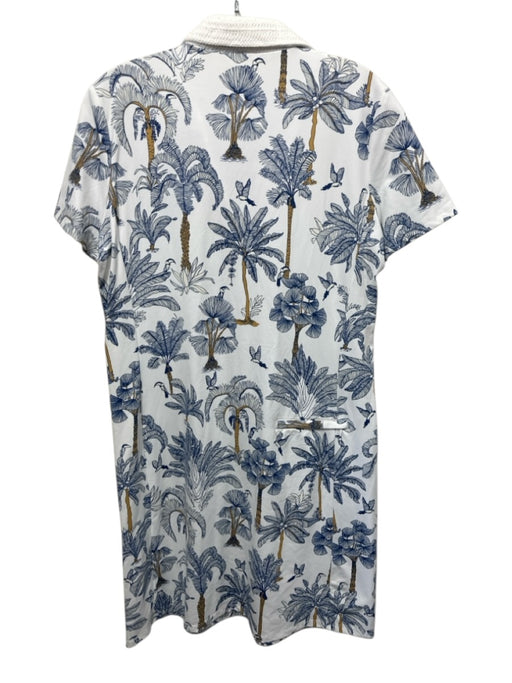 J Mclaughlin Size M White, BLue, Brown Nylon Palm Tree Print Short Sleeve Dress White, BLue, Brown / M