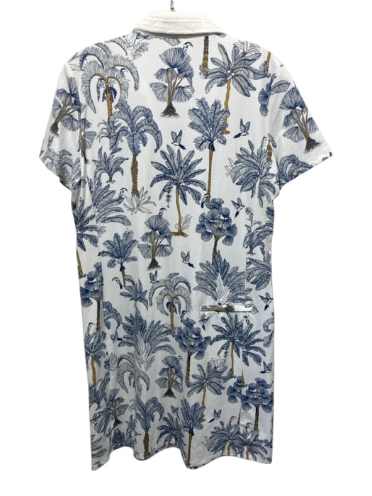 J Mclaughlin Size M White, BLue, Brown Nylon Palm Tree Print Short Sleeve Dress White, BLue, Brown / M