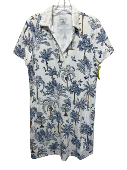 J Mclaughlin Size M White, BLue, Brown Nylon Palm Tree Print Short Sleeve Dress White, BLue, Brown / M