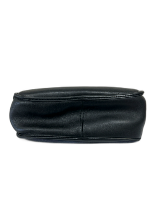 Coach Black Leather Flap Closure Zip Close Buckle Strap Bag Black / M