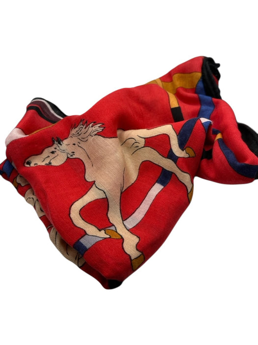 Hermes Red & Blue Missing Fabric Tag horses scarf Red & Blue / L