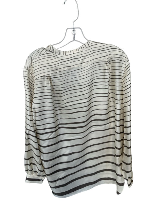 Theory Size M Ivory & Taupe Silk Long Sleeve Striped Top Ivory & Taupe / M