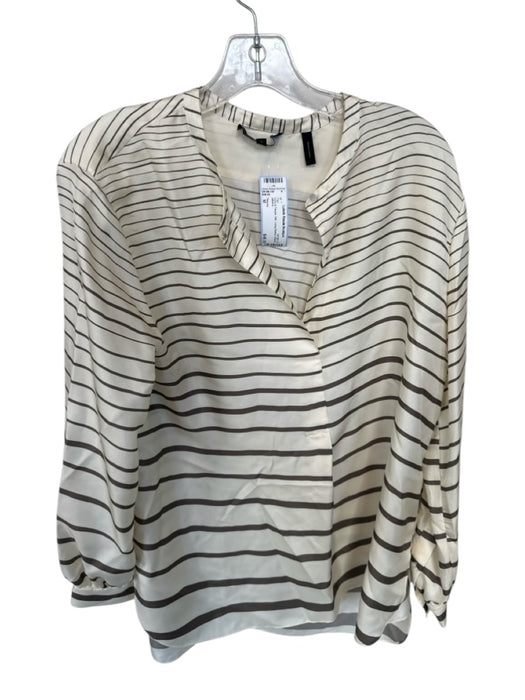 Theory Size M Ivory & Taupe Silk Long Sleeve Striped Top Ivory & Taupe / M