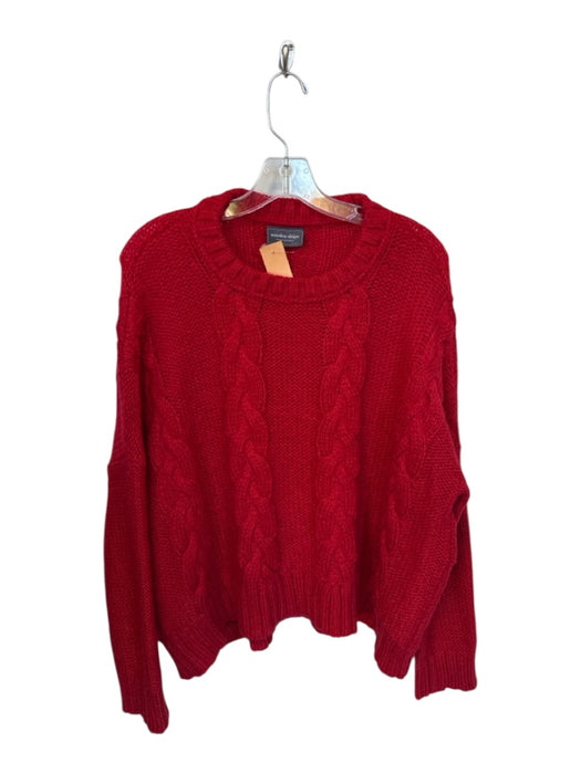 Wooden Ships Size S/M Red Mohair Blend Long Sleeve Cable Knit Crew Neck Sweater Red / S/M