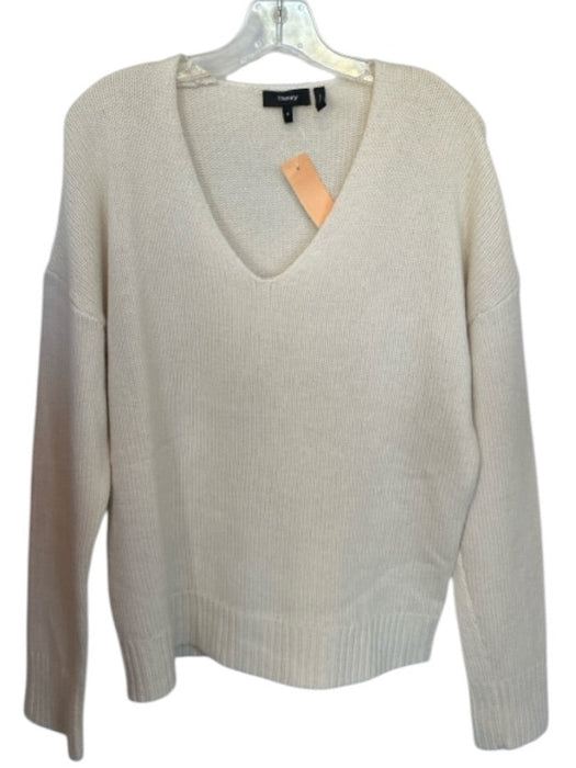 Theory Size M Cream Cashmere Long Sleeve Nickle V Neck Sweater Cream / M