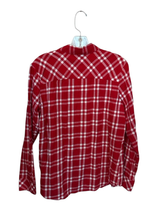 Foxcroft Size 8 Red & White Cotton Blend Long Sleeve Plaid Button Down Top Red & White / 8
