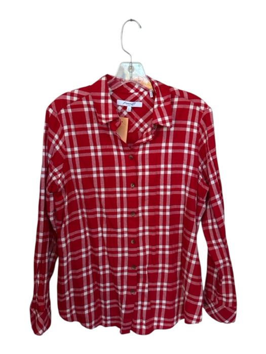 Foxcroft Size 8 Red & White Cotton Blend Long Sleeve Plaid Button Down Top Red & White / 8