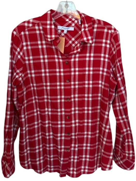 Foxcroft Size 8 Red & White Cotton Blend Long Sleeve Plaid Button Down Top Red & White / 8
