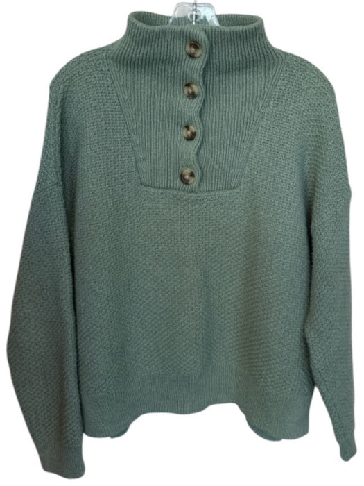 Madewell Size L Light Green Cotton Funnel Neck Knit Buttons Sweater Light Green / L