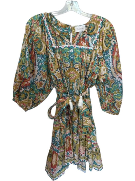 Cleobella Size XS Teal & Green Cotton Long Balloon Sleeve Kaleidoscope Dress Teal & Green / XS