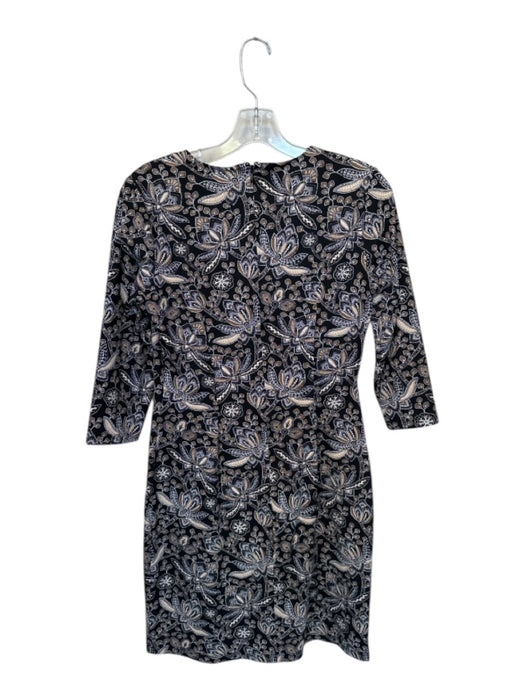 J. McLaughlin Size S Black & Taupe Nylon Blend Long Sleeve Flowers Dress Black & Taupe / S