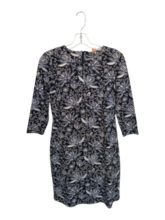 J. McLaughlin Size S Black & Taupe Nylon Blend Long Sleeve Flowers Dress Black & Taupe / S