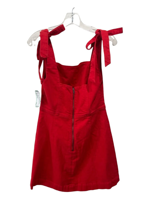 Alice & Olivia Size 8 Red Cotton Denim Tie Straps Back Zip Mini Dress Red / 8