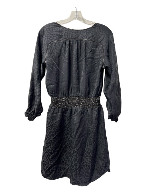 Rebecca Taylor Size Est S Black Silk Mini Long Sleeve V Neck Elastic Waist Dress Black / Est S