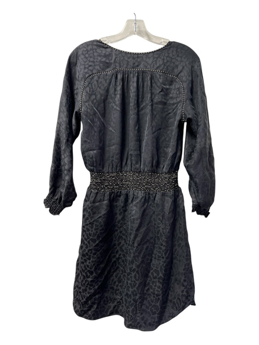 Rebecca Taylor Size Est S Black Silk Mini Long Sleeve V Neck Elastic Waist Dress Black / Est S