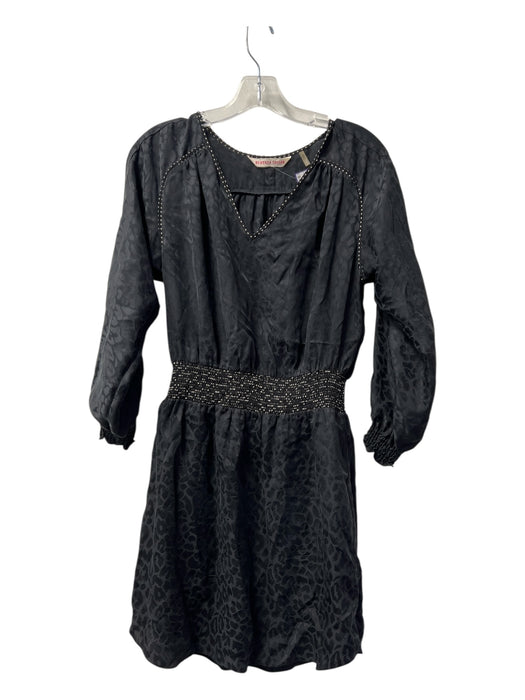 Rebecca Taylor Size Est S Black Silk Mini Long Sleeve V Neck Elastic Waist Dress Black / Est S