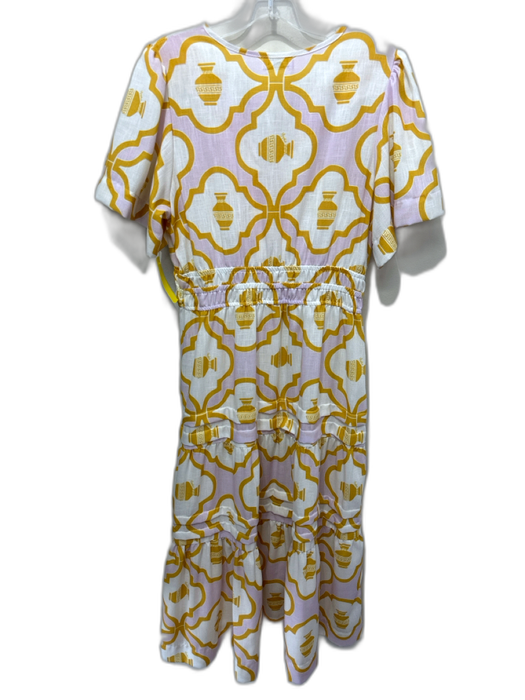Lavi Size L White, Purple & Yellow Polyester Blend Short Sleeve Vase print Dress White, Purple & Yellow / L
