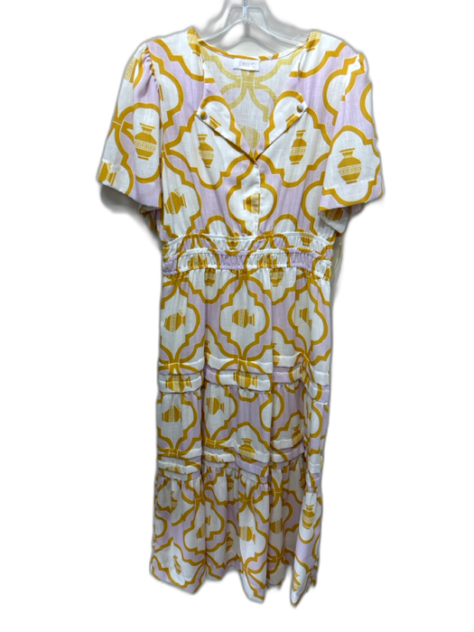 Lavi Size L White, Purple & Yellow Polyester Blend Short Sleeve Vase print Dress White, Purple & Yellow / L