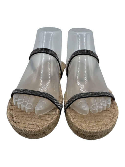 Pedro Garcia Shoe Size 38 Beige & Black Woven Crystal Embellishments Sandals Beige & Black / 38