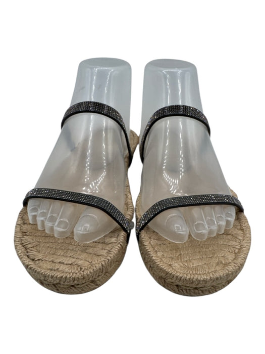 Pedro Garcia Shoe Size 38 Beige & Black Woven Crystal Embellishments Sandals Beige & Black / 38