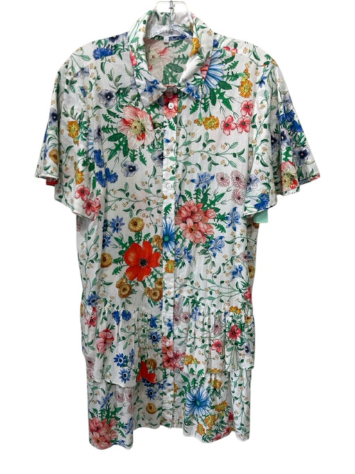 Pearl by Lela Rose Size Large White & Multi Cotton Short Sleeve Floral Dress White & Multi / Large
