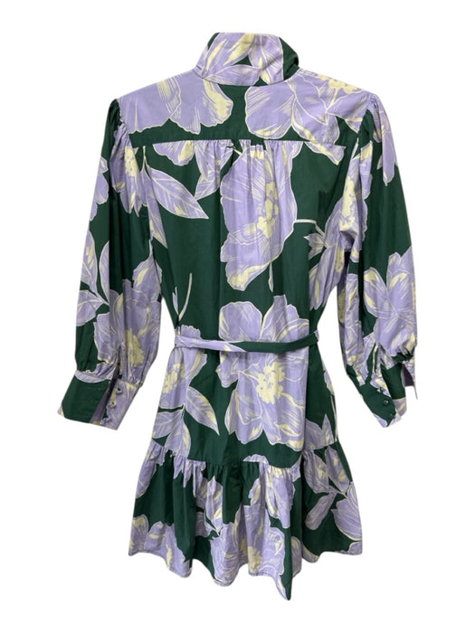 Christy Lynn Size Medium Purple, Green, Yellow Cotton Long puff sleeve Dress Purple, Green, Yellow / Medium