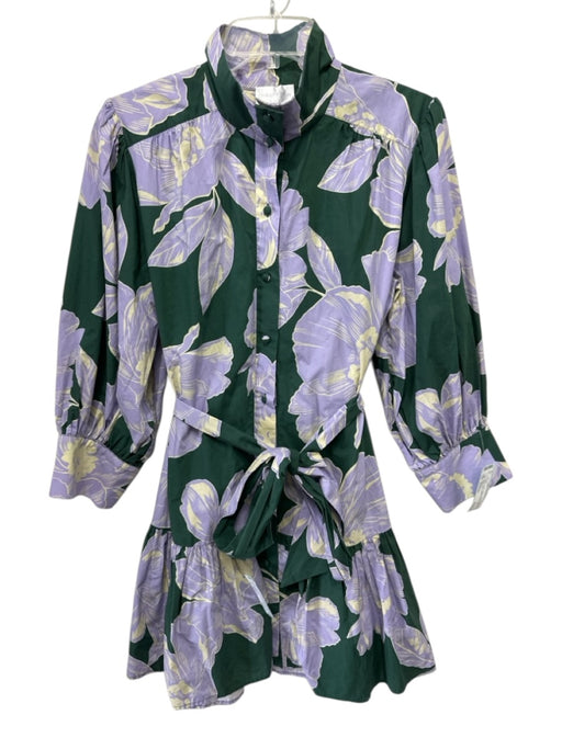Christy Lynn Size Medium Purple, Green, Yellow Cotton Long puff sleeve Dress Purple, Green, Yellow / Medium