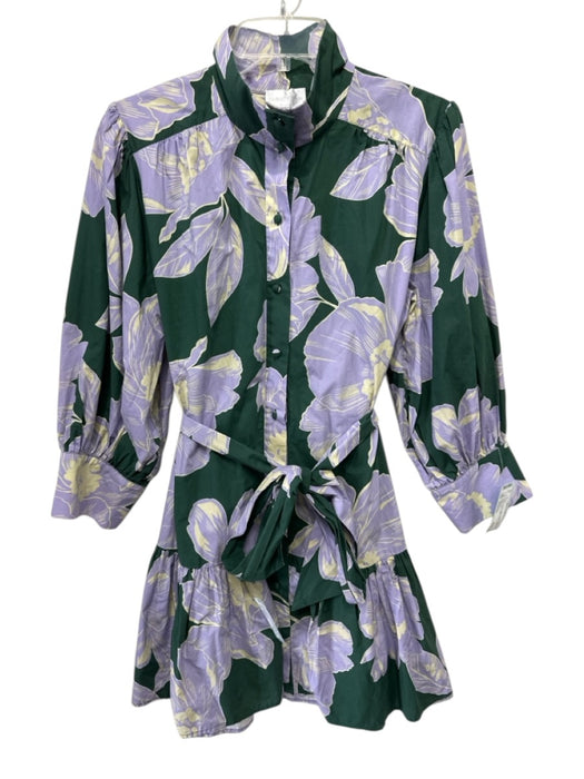 Christy Lynn Size Medium Purple, Green, Yellow Cotton Long puff sleeve Dress Purple, Green, Yellow / Medium