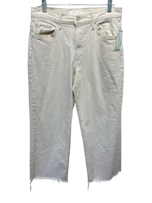 Mother Superior Size 30 Cream White Cotton Denim Mid Rise Wide Leg Raw Hem Jeans Cream White / 30