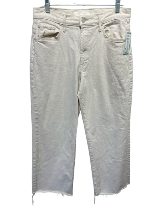 Mother Superior Size 30 Cream White Cotton Denim Mid Rise Wide Leg Raw Hem Jeans Cream White / 30
